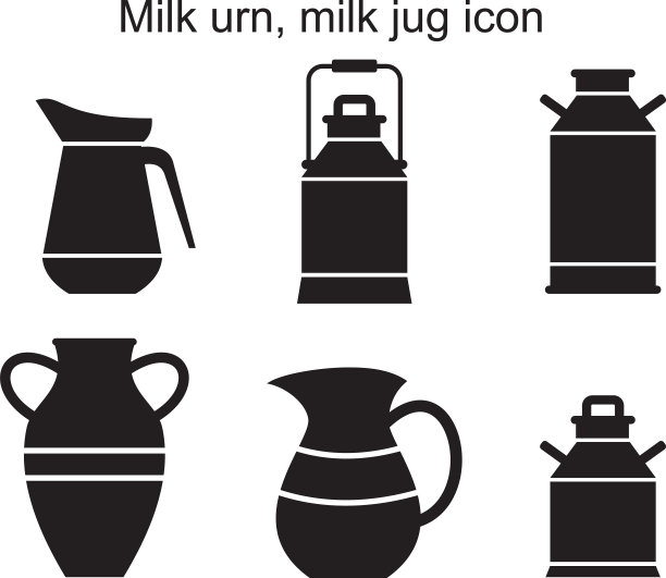 牛奶缸牛奶罐图标模板黑色图片下载