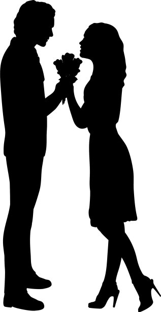 剪影男人送花给女人图片下载