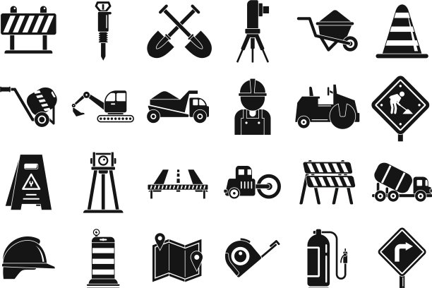 道路维修图标设置简约风格图片下载