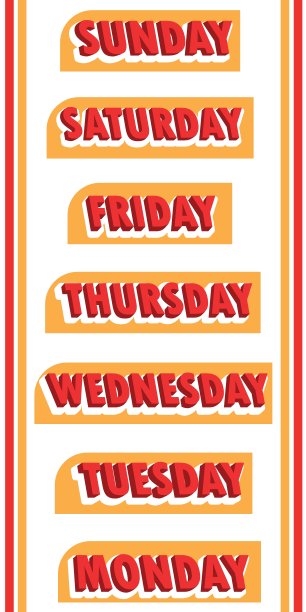 工作日。星期一，星期二，星期三，星期四，星期五，星期六，星期日。向量。图片下载