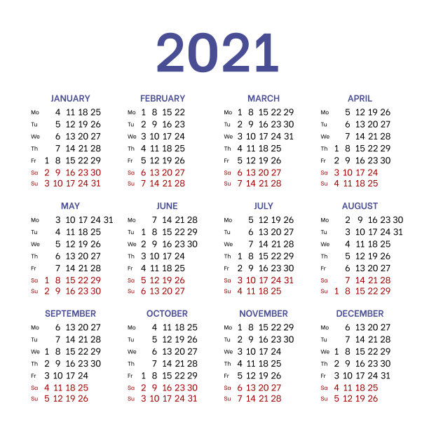 简单的经典日历布局2021年素材图片