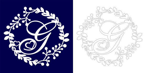 矢量婚礼初始字母激光切割。花架上装饰性字母字母的G完美的结婚礼物。节日装饰。假期,边境。向量模板。图片下载