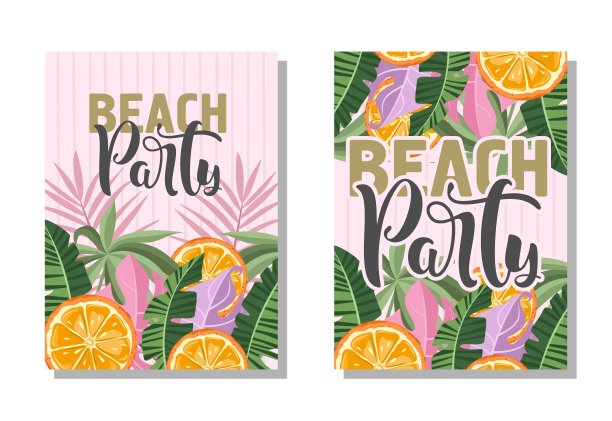 水果派对手写体明信片标签banner矢量素材套装图片下载