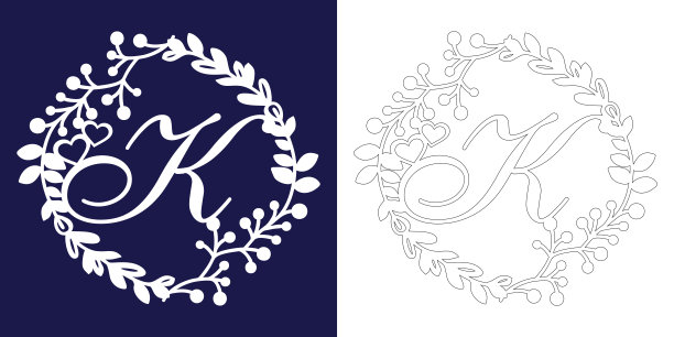 矢量婚礼初始字母激光切割。花架上装饰性的字母K。完美的结婚礼物。节日装饰。假期,边境。向量模板。图片下载