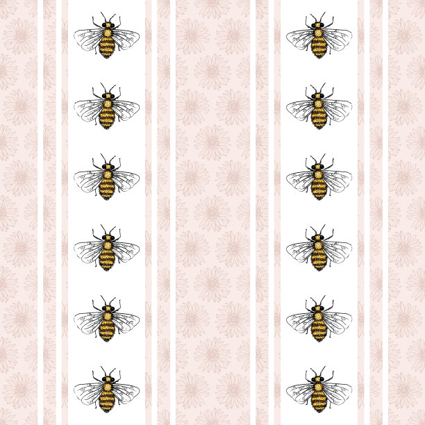 雏菊和蜜蜂矢量条纹无缝模式图片下载