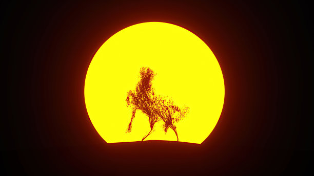 生长中的树的剪影，形状像一匹马。环保的概念。图片下载