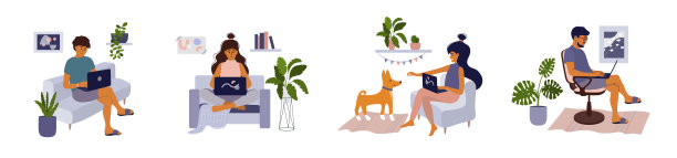 一套矢量插图的工作从家里图片下载