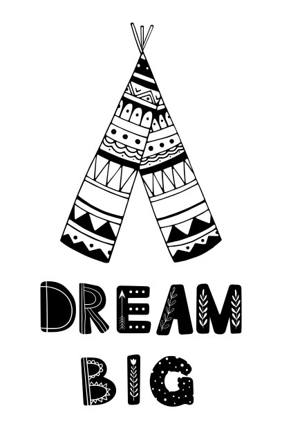 梦想巨大的斯堪的纳维亚涂鸦卡与字母和棚屋。图片下载