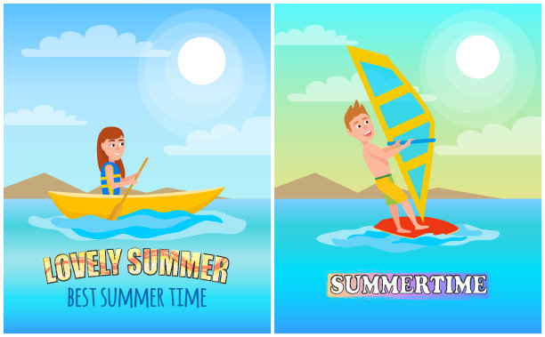 可爱的夏天最佳时间设置矢量插图图片下载