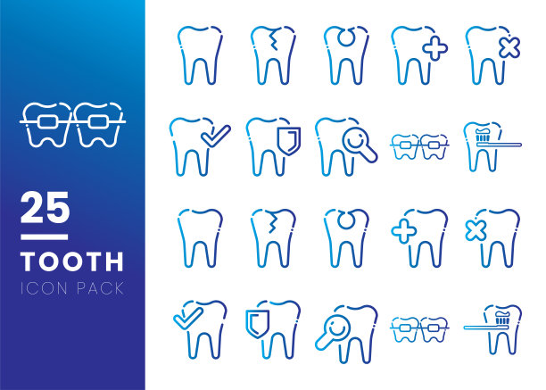 一组线齿图标。牙医符号适合移动用户界面隔离在白色背景。矢量图图片下载