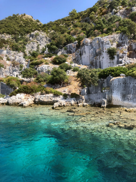 利西亚古城沉没在水下。地中海海岸线。西梅纳/凯科娃/安塔利亚/土耳其图片下载