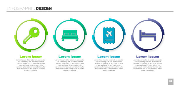设置钥匙，大床，机票和床。业务信息模板。向量图片下载