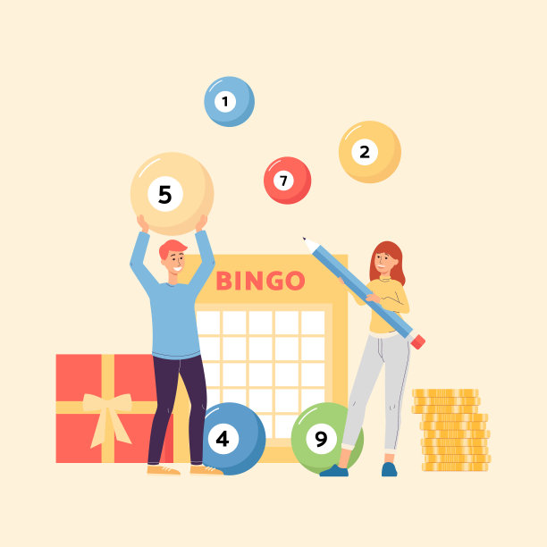 Bingo彩票横幅与彩票和奖品，平面卡通矢量插图。图片下载