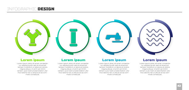 集工业金属管、工业金属管、水龙头、水波。业务信息模板。向量图片下载