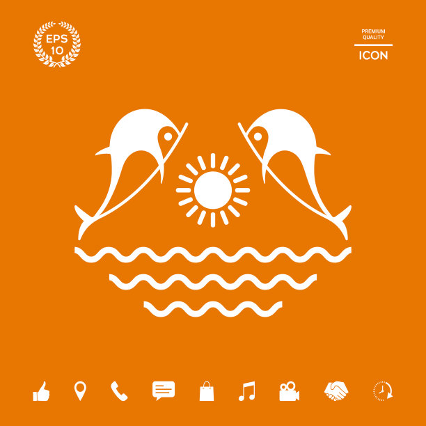 海豚与阳光海浪-Logo图形元素图片下载