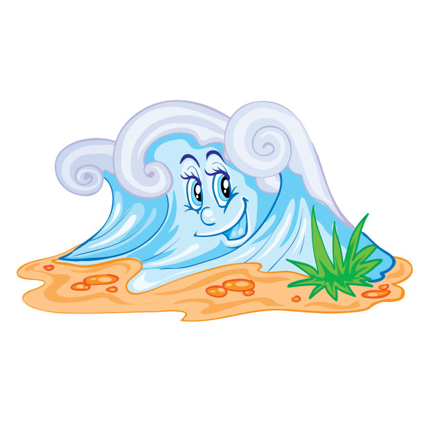 大眼睛的小溪或河流人物，蓝色的波浪，白色背景上的孤立物体，矢量插图，图片下载