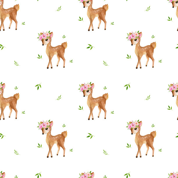 可爱的水彩画小鹿动物无缝图案，幼儿园儿童服装孤立插图，图案。完美的手机套设计，托儿所图片下载