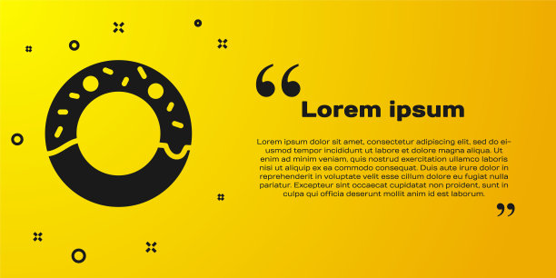 黑色甜甜圈与甜釉图标孤立在黄色背景。矢量图图片下载