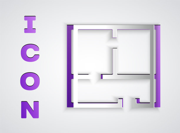 剪纸房子计划图标孤立在灰色背景。纸艺术风格。矢量图图片下载