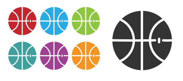 黑色篮球球图标孤立的白色背景。运动的象征。设置图标丰富多彩。矢量图图片下载
