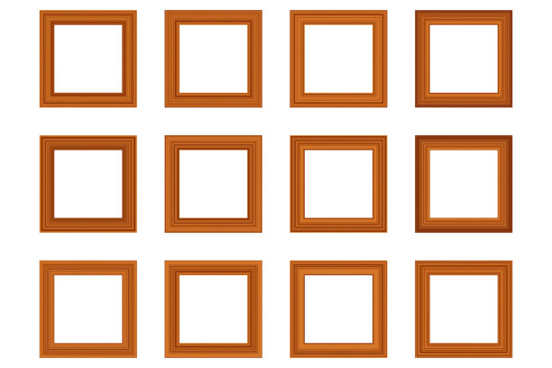 一套大的方形复古木框架为您的设计。复古封面。文本。古色古香的黄金漂亮的矩形框架。模板向量插图。图片下载