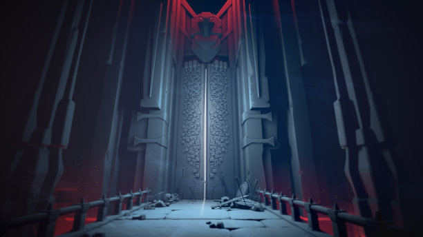 神秘的地牢与打开的大门在蓝色音调。图片下载