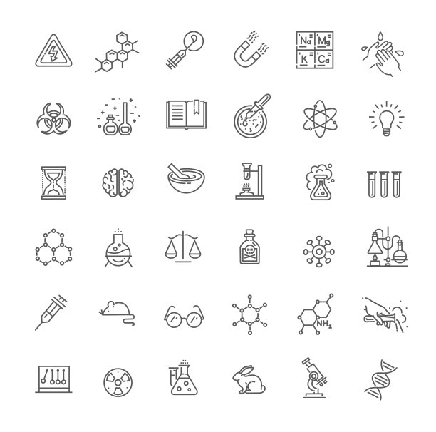 现代细线图标设置生物化学图片下载