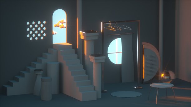 抽象的室内风格在一个房间与楼梯特写3D图像图片下载