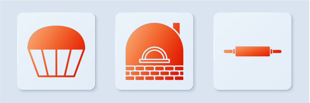 将砖炉松饼和擀面杖设置为白色图片下载