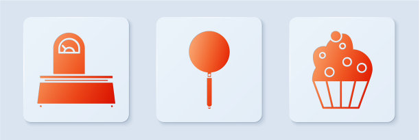 摆好平底锅的刻度和纸杯蛋糕的白色方块图片下载