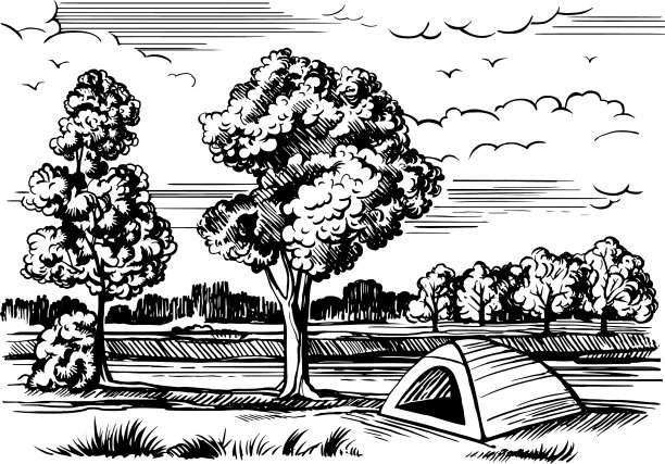 河岸上的旅游帐篷图片下载