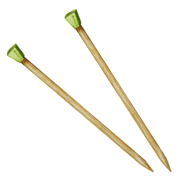 手绘木质编织针水彩插图。在白色背景上孤立的物体。爱好工艺品图标、符号。图片下载