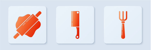 把剁肉刀、擀面杖和叉子调成白色图片下载