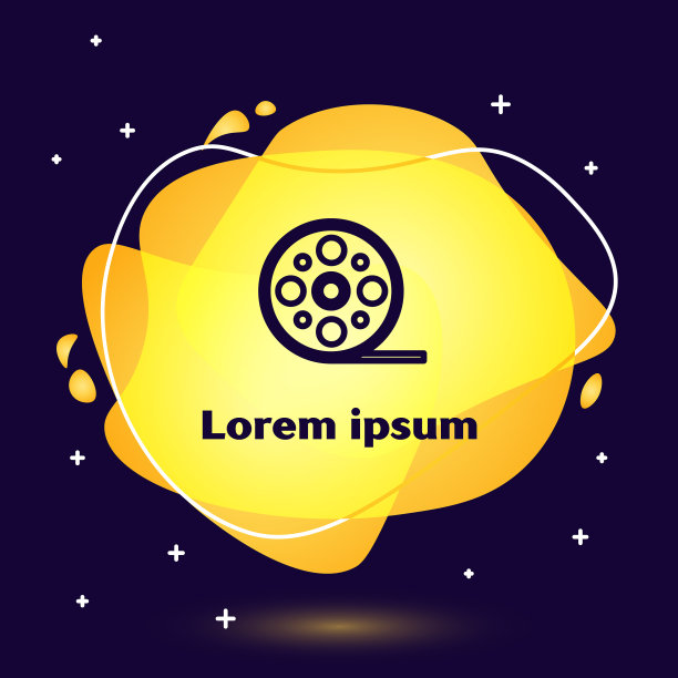 黑色线胶片卷轴图标孤立在蓝色上图片下载