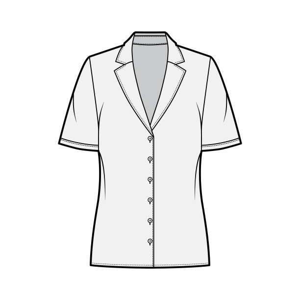 睡衣式衬衫技术时尚插画与复古露营领，短袖，宽松合体的身体图片下载