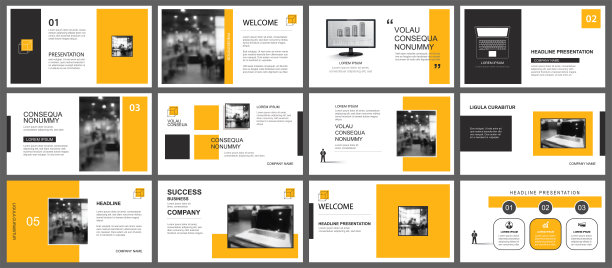 演示文稿和幻灯片布局模板。设计黄色几何背景。用于商业年度报告，传单，营销，传单，广告，小册子，现代风格。图片下载