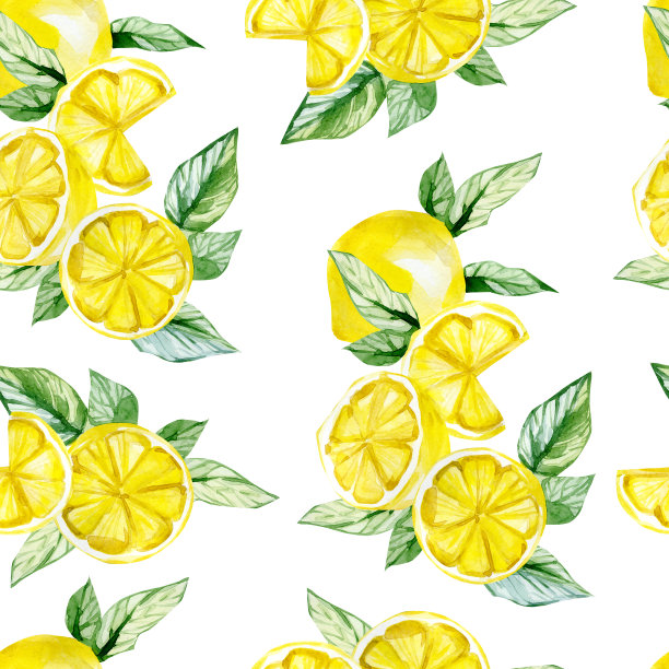 水彩柑橘柠檬无缝图案。花的夏天水果幼稚图案为纺织面料，包装纸，墙纸装饰。图片下载