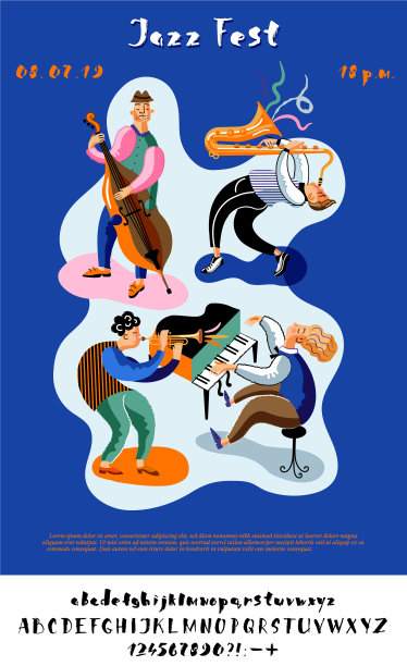 爵士音乐节复古蓝色海报图片下载