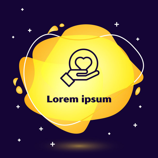 黑线心手图标孤立在蓝色图片下载