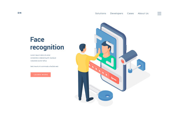 男人测试脸部识别应用程序等距图片下载