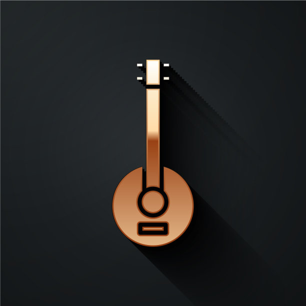 金色班卓琴图标孤立在黑色背景图片下载