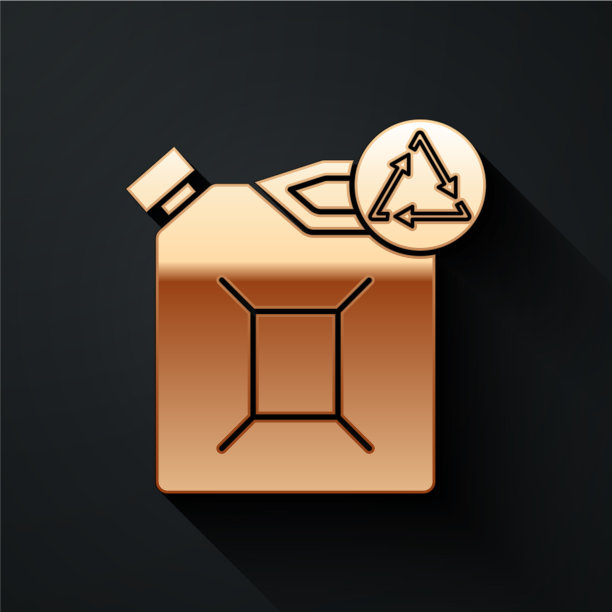 金色生态燃料罐图标孤立在黑色图片下载