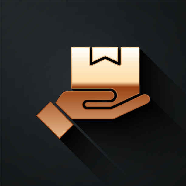 黄金交付手与纸板箱图标图片下载