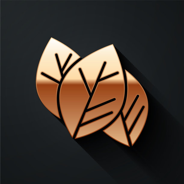 金色叶子图标孤立在黑色背景图片下载
