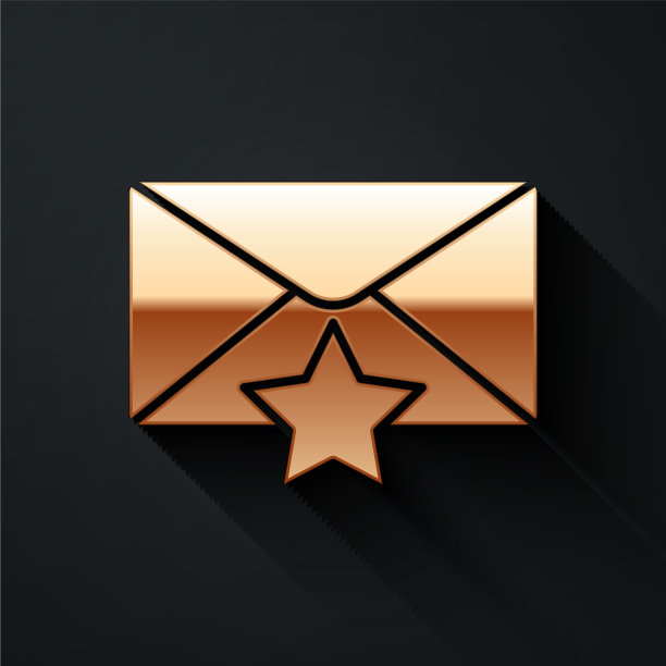 金色信封与星星图标孤立在黑色图片下载