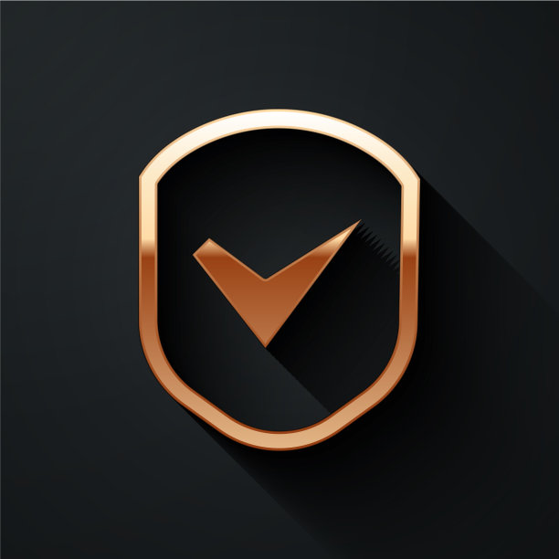 金色盾牌与检查标志图标隔离在黑色图片下载
