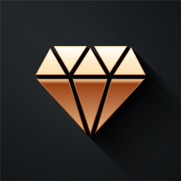金色钻石图标孤立在黑色背景图片下载