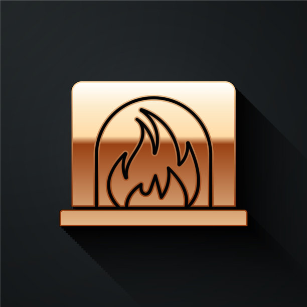 金色室内壁炉图标孤立在黑色图片下载
