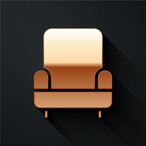 金色扶手椅图标孤立在黑色背景图片下载