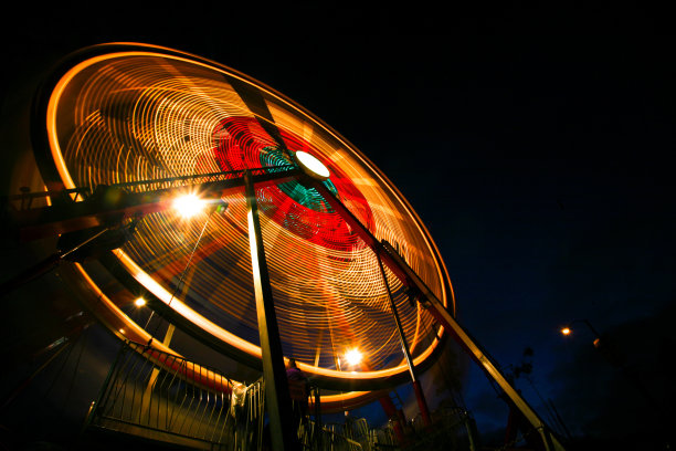 旅行嘉年华上的模糊摩天轮图片下载